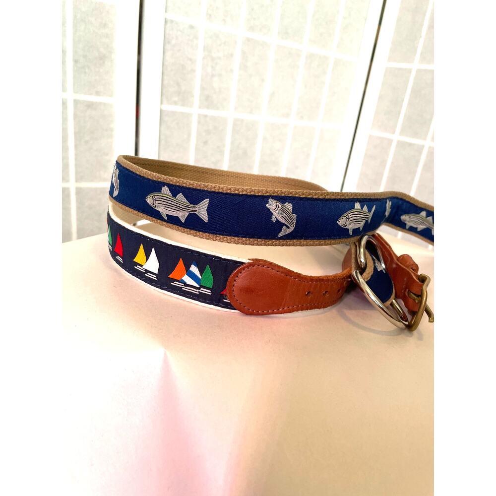 Preston & No. 27 BUNDLE 2 Kids Embroidered Belts Sailboats Fish Preppy Coastal